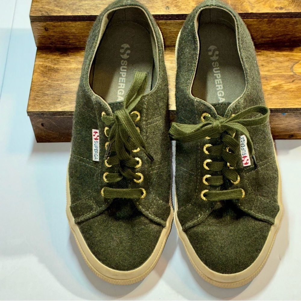 Superga Wool Flannel Olive Green Sneakers Unisex Women's 9.5